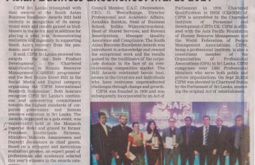 CIPM SL triumphs with dual honours at South Asian Business Excellence Awards 2021