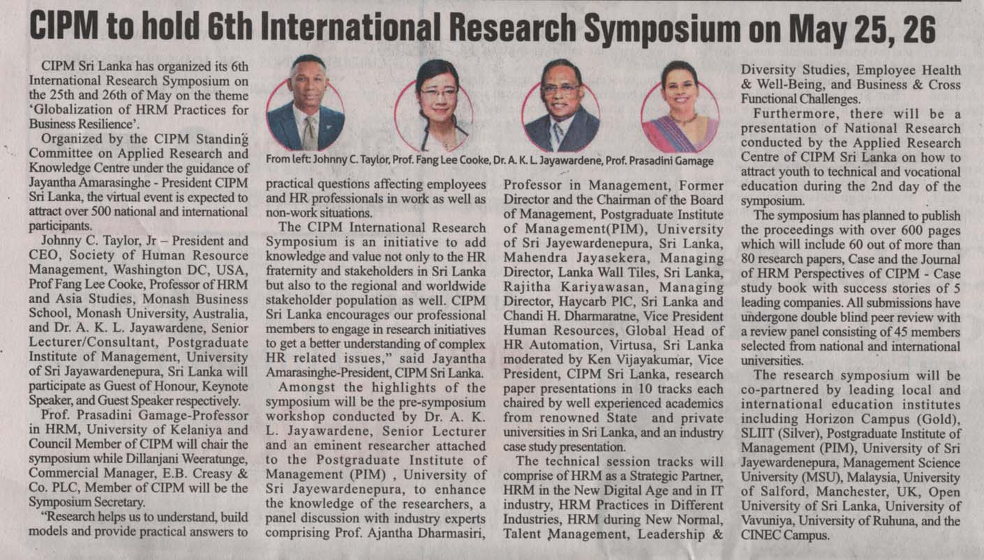 CIPM 6th International Research Symposium