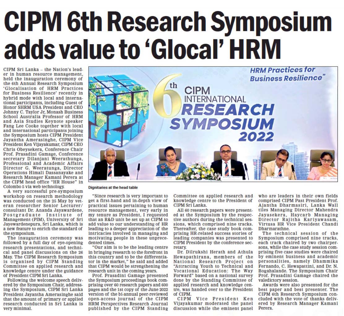 CIPM 6th Research Symposium Adds Value to ‘Glocal’ HRM