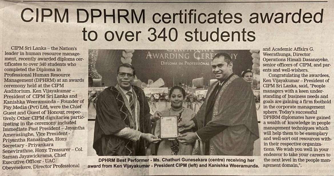 CIPM DPHRM Certificates Awarded to Over 340 Students 
