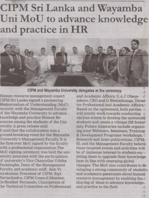 CIPM Sri Lanka and Wayamba University sign pioneering MoU to advance knowledge and practice in HR