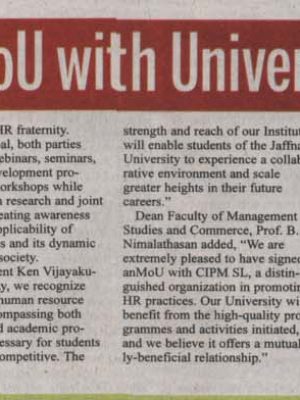 CIPM sign MoU with University of Jaffna