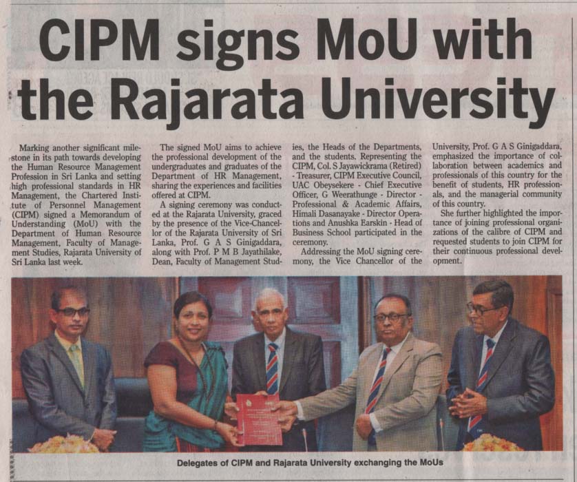 CIPM signs MoU with the Rajarata University