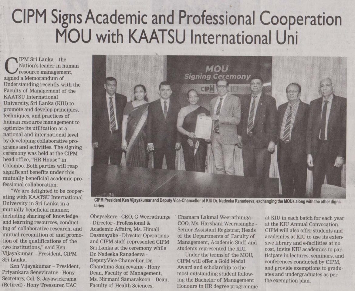 CIPM Signs Academic and Professional Cooperation MOU with KAATSU International Uni