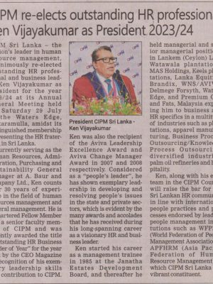CIPM re-elects outstanding HR professional Ken Vijayakumar as President 2023/24