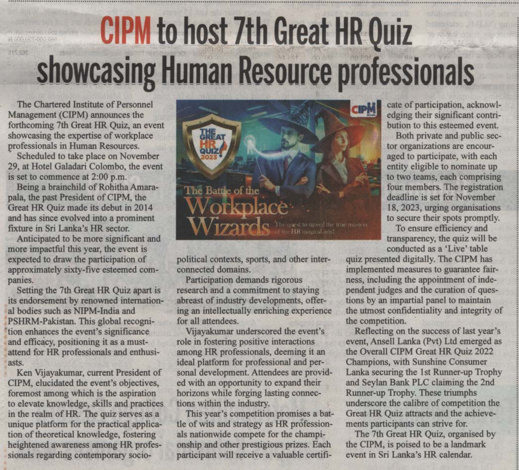 7th Great HR Quiz by CIPM: Battle of the Workplace Wizards Set to Take Place